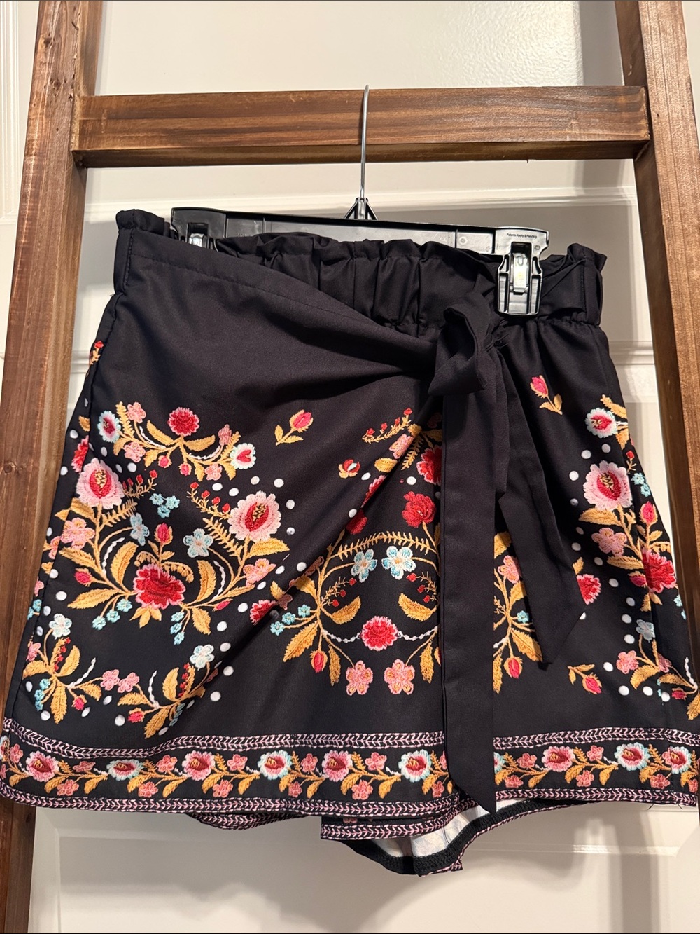 SHEIN Black Mini Skirt with Colorful Floral Embroidery